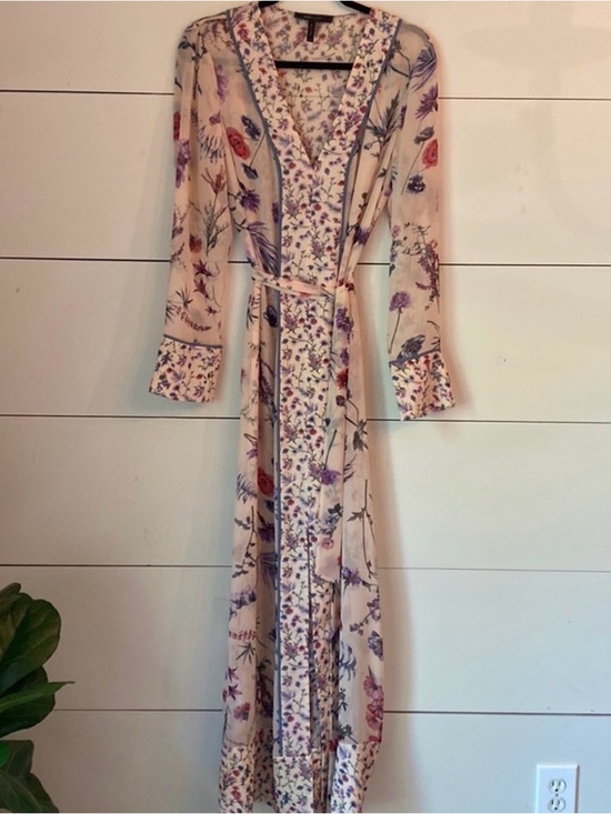BCBGMaxAzria Dresses & Skirts - BCBGMaxAzria Floral Cream Maxi Dress with Purple & Pink Accents